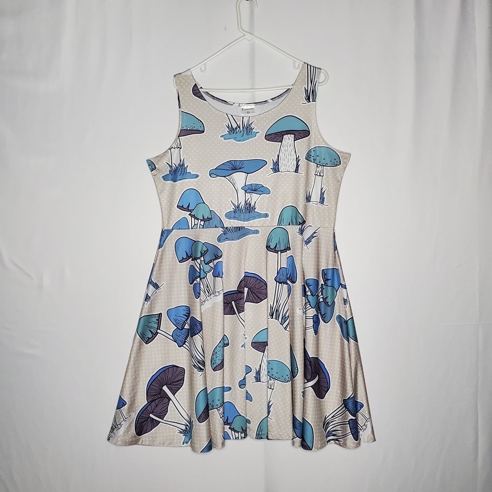 Cowcow Dress 3XL Mushroom Quirky Retro Skater Stretch Whimsy Forest Indie Fungi